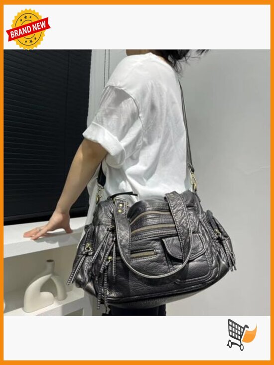 Vintage Metallic Silver  Vintage Hobo Shoulder Bag Top Handle Crossbody Satchel Purse